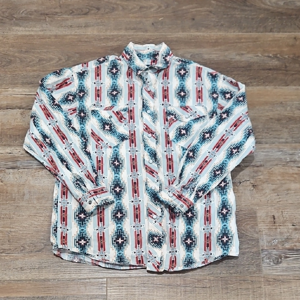 Panhandle Slim Red and Blue Patterned Button Down Shirt